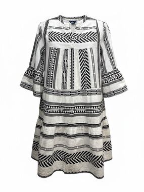 MUKUL Black & White Geometric Print Tiered Cotton Dress - Size M